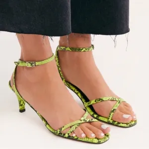 Free People Neon Snakeskin Salina Heeled Sandals 8