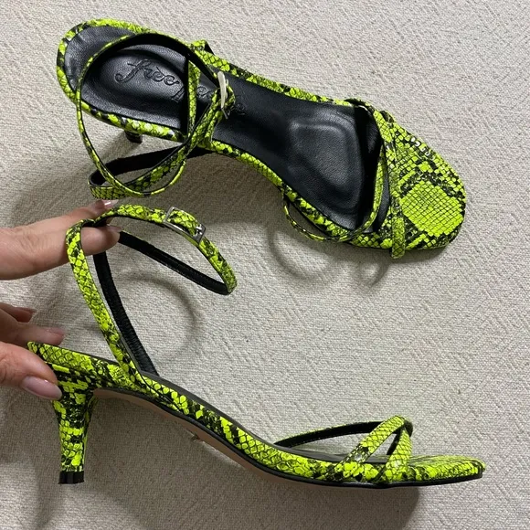Free People Neon Snakeskin Salina Heeled Sandals 8