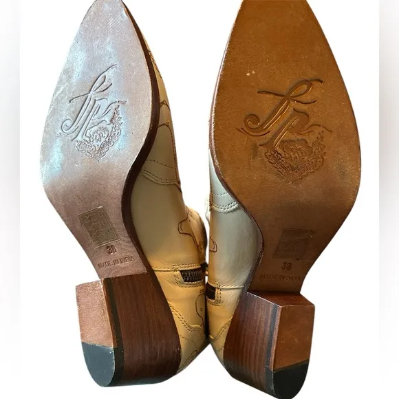 Free People New Frontier Doodle Print Western Boots in Beige, Size 38/7.5