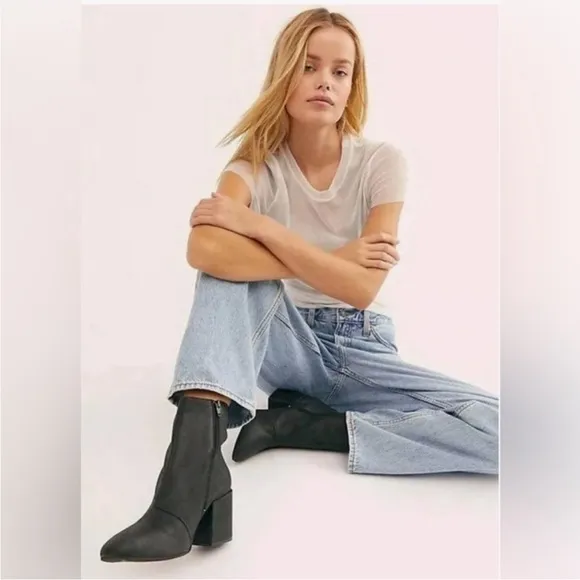 Free People Nicola Leather Block Heel Boots size 40
