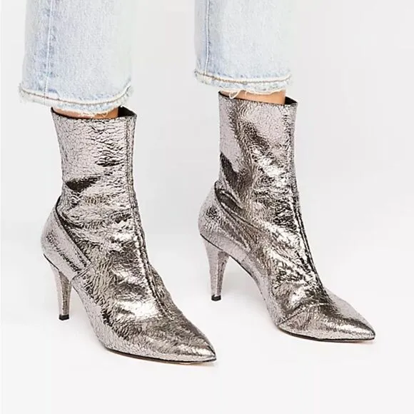 Free People NWOB Leather Lexi Heel metallic bootie - 37 (7-7.5)