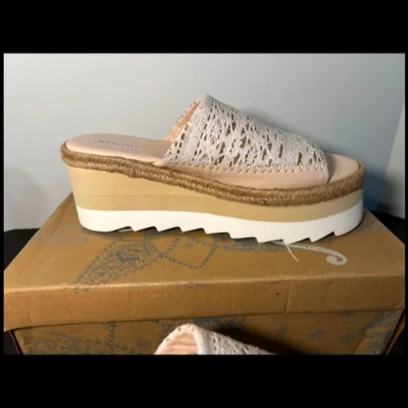 Free People Santorini Espadrille Crochet Platform Sandal Shoes Plaster Size 9.5