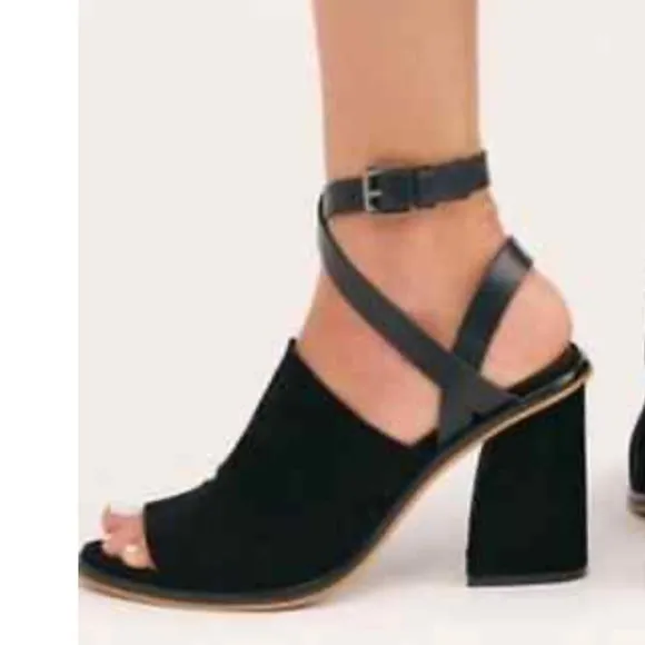 Free People See Ya There Heel Suede Sandals Size 40 Black Fall Block