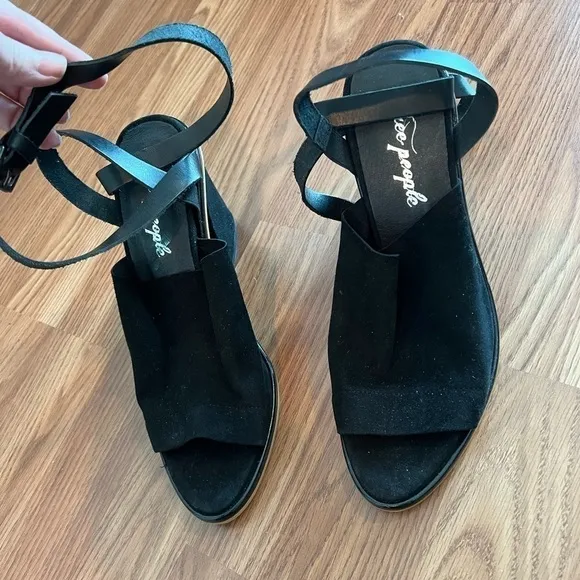 Free People See Ya There Heel Suede Sandals Size 40 Black Fall Block