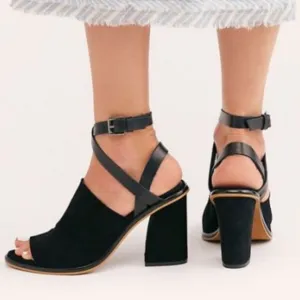 Free People See Ya There Heel Suede Sandals Size 40 Black Fall Block