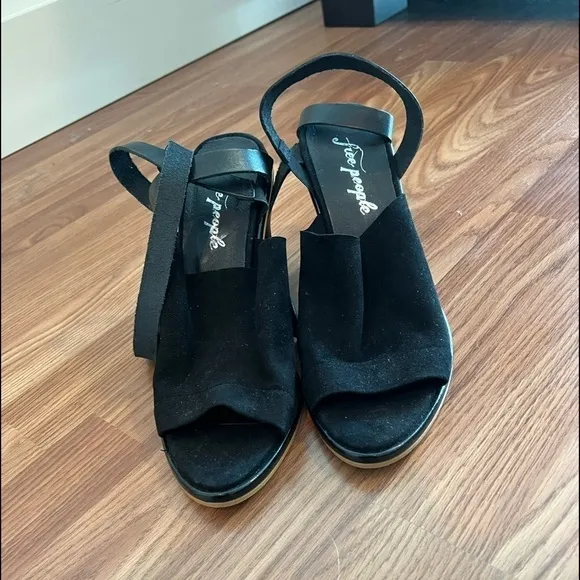 Free People See Ya There Heel Suede Sandals Size 40 Black Fall Block