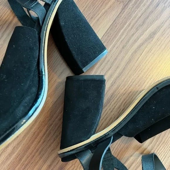 Free People See Ya There Heel Suede Sandals Size 40 Black Fall Block