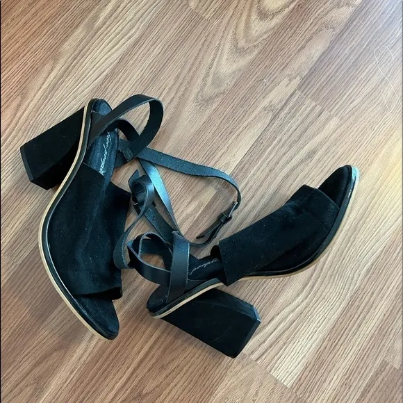 Free People See Ya There Heel Suede Sandals Size 40 Black Fall Block