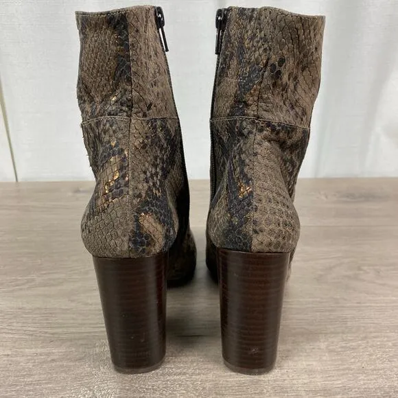 Free People Snakeskin Embossed Leather Nolita Block Heel Boots Sz.38(US 7.5)