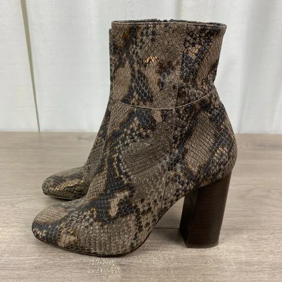 Free People Snakeskin Embossed Leather Nolita Block Heel Boots Sz.38(US 7.5)