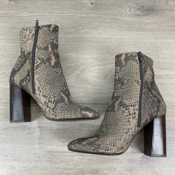 Free People Snakeskin Embossed Leather Nolita Block Heel Boots Sz.38(US 7.5)