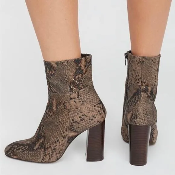 Free People Snakeskin Embossed Leather Nolita Block Heel Boots Sz.38(US 7.5)
