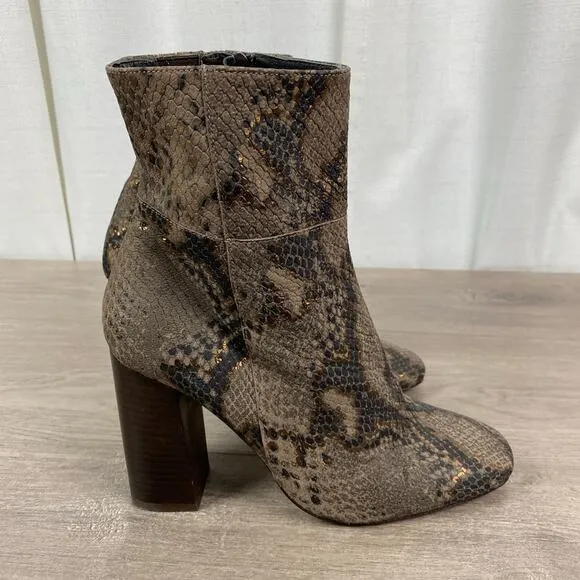 Free People Snakeskin Embossed Leather Nolita Block Heel Boots Sz.38(US 7.5)