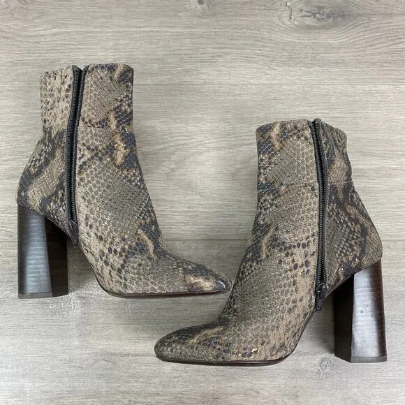 Free People Snakeskin Embossed Leather Nolita Block Heel Boots Sz.38(US 7.5)