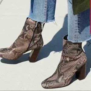 Free People Snakeskin Embossed Leather Nolita Block Heel Boots Sz.38(US 7.5)