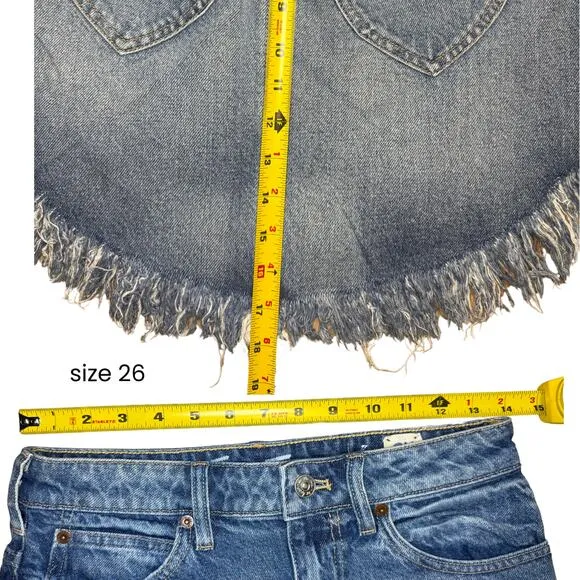 Free People We The Free Bailey Blue Denim Mini Skirt Sz 27 High Rise