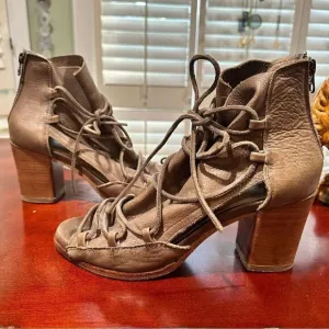 Free People X Baske Leather California Ariel Peep Toe Bootie Sandals Size 8.5