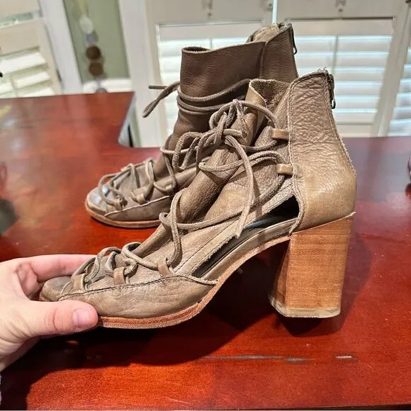 Free People X Baske Leather California Ariel Peep Toe Bootie Sandals Size 8.5