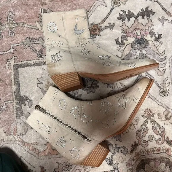 Free People Bowers Embroidered Ankle Boots in Taupe Celestial Suede