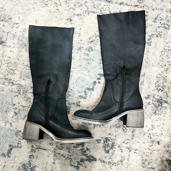 Free People Essential Knee High Boot Navy Blue Leather Size 36.5 / US 6