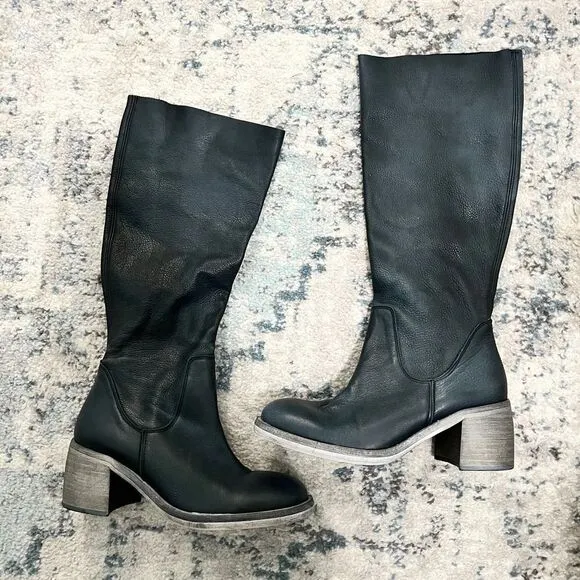 Free People Essential Knee High Boot Navy Blue Leather Size 36.5 / US 6