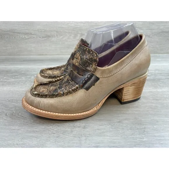 Freebird by Steven Chevelle Women's 8 Brown Snakeskin Leather Heel Loafer Shoes