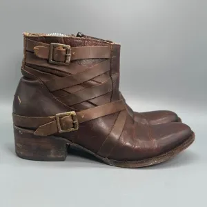 Freebird by Steven FB Sammi Womens 8 Brown Bootie Leather Side Zipper Block Heel