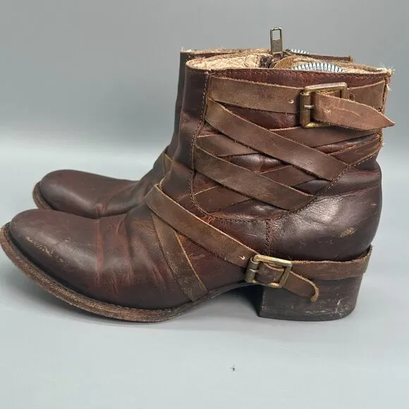 Freebird by Steven FB Sammi Womens 8 Brown Bootie Leather Side Zipper Block Heel
