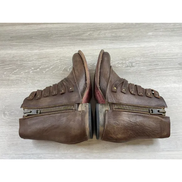 Freebird by Steven Limerick Women's 8 Brown Leather Side Zip Biker Ankle Bootie