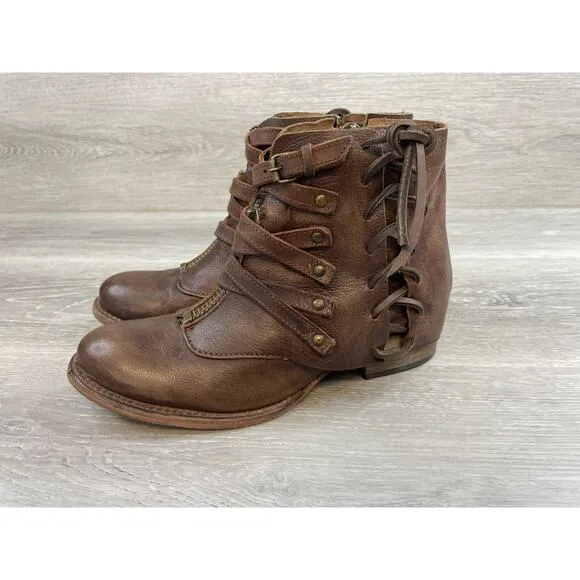 Freebird by Steven Limerick Women's 8 Brown Leather Side Zip Biker Ankle Bootie