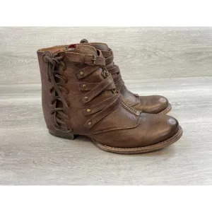 Freebird by Steven Limerick Women's 8 Brown Leather Side Zip Biker Ankle Bootie