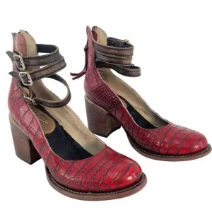 Freebird Randi Red Leather Croc Ankle Strap Block Heels Women's Size 7 Preowned