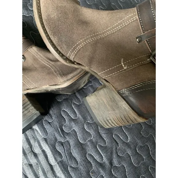 Freebird Shiloh Brown Suede Ankle Boots W/Straps Sz 8 Block Heel Distressed