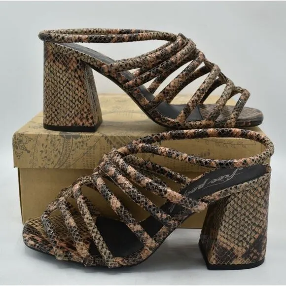 Free People US 7.5 EU 38 Colette Cinched Heel Python Animal Print Heels Shoes