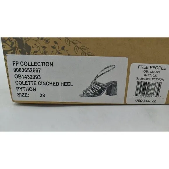 Free People US 7.5 EU 38 Colette Cinched Heel Python Animal Print Heels Shoes