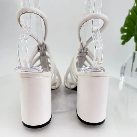 Free People Womens Colette Cinched Sandals Block Heel White Leather 38 EU /8 US
