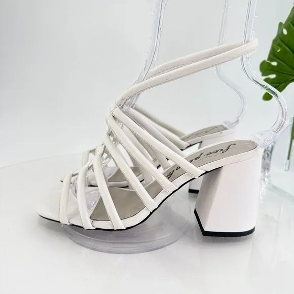 Free People Womens Colette Cinched Sandals Block Heel White Leather 38 EU /8 US