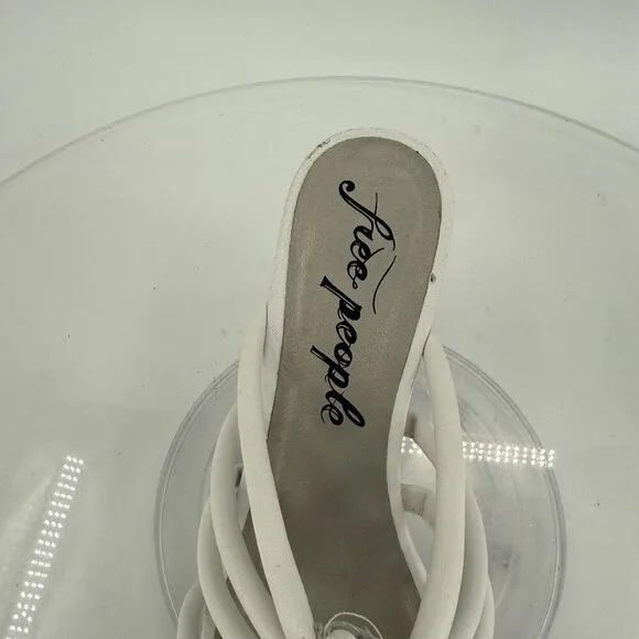 Free People Womens Colette Cinched Sandals Block Heel White Leather 38 EU /8 US