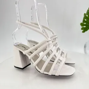 Free People Womens Colette Cinched Sandals Block Heel White Leather 38 EU /8 US