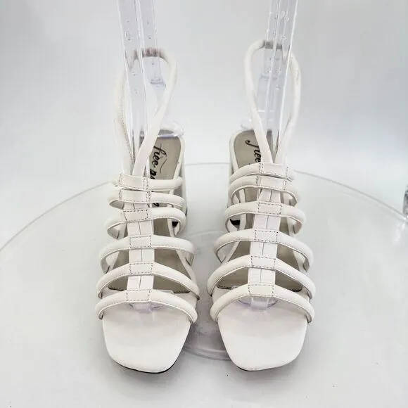 Free People Womens Colette Cinched Sandals Block Heel White Leather 38 EU /8 US