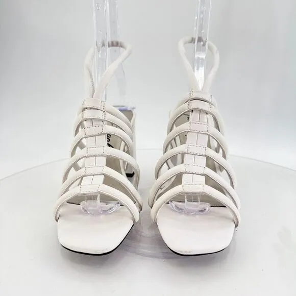 Free People Womens Colette Cinched Sandals Block Heel White Leather 38 EU /8 US