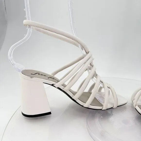 Free People Womens Colette Cinched Sandals Block Heel White Leather 38 EU /8 US