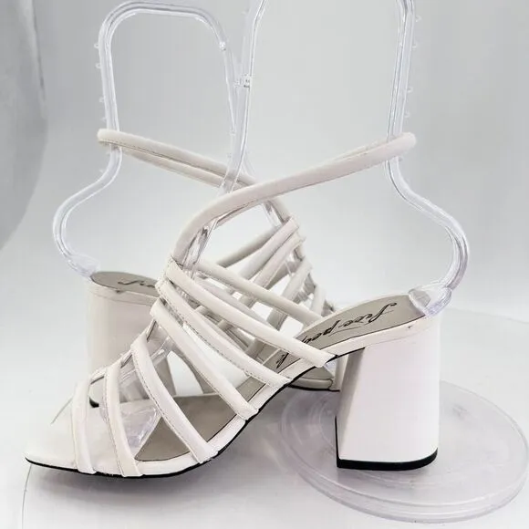 Free People Womens Colette Cinched Sandals Block Heel White Leather 38 EU /8 US