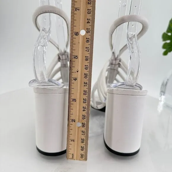 Free People Womens Colette Cinched Sandals Block Heel White Leather 38 EU /8 US