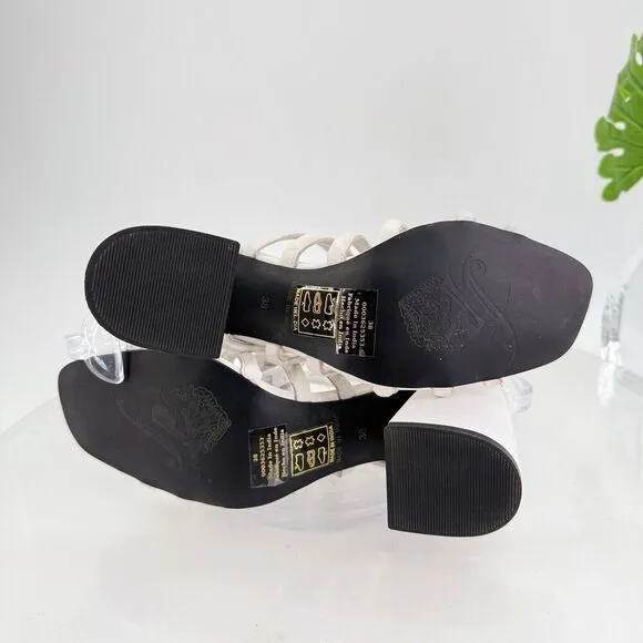 Free People Womens Colette Cinched Sandals Block Heel White Leather 38 EU /8 US