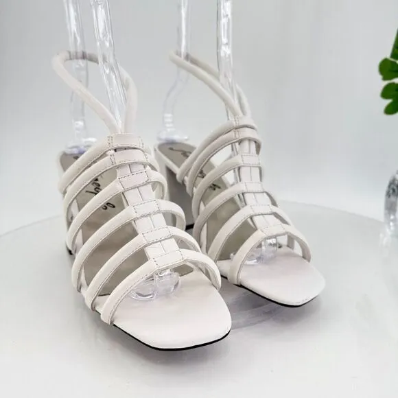Free People Womens Colette Cinched Sandals Block Heel White Leather 38 EU /8 US