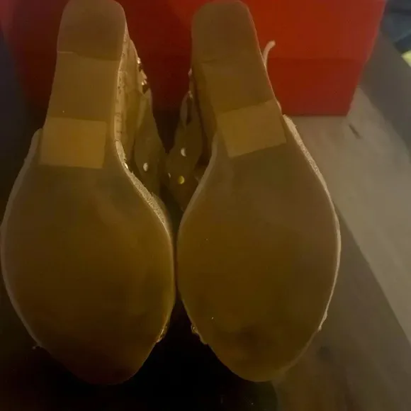 Frenzy Wedge Studded Straps and Gold Sexy wedge heel  Size 8