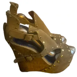 Frenzy Wedge Studded Straps and Gold Sexy wedge heel  Size 8