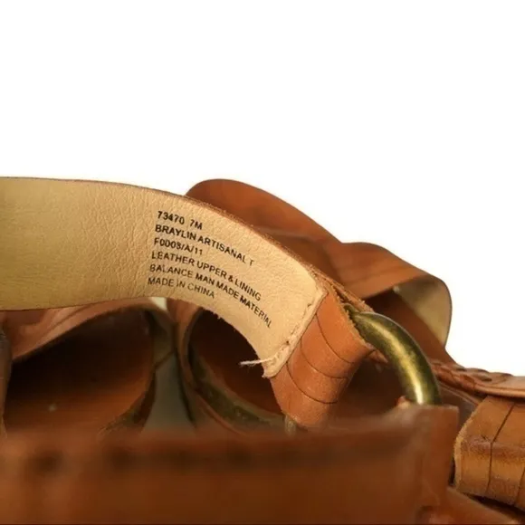 Frye Brown Leather Braylin Artisanal T Strap Cork Wedge Sandals Size 7M