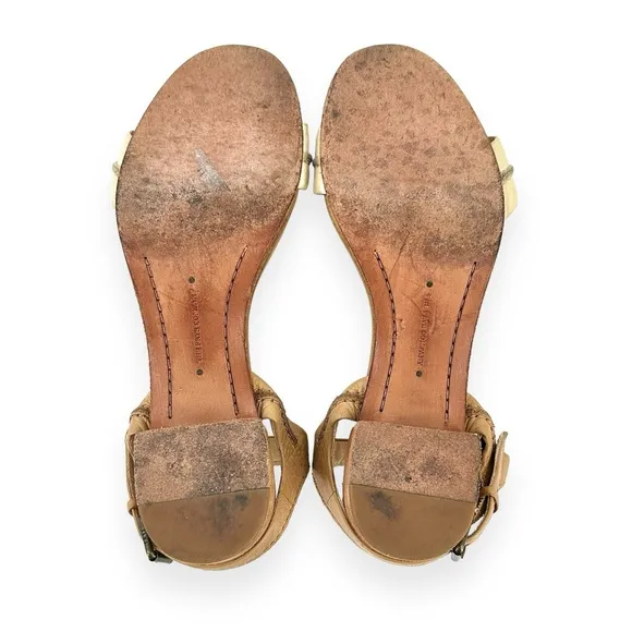 Frye Brown Two Tone Distressed Leather Block Heel Sandals sz 9M